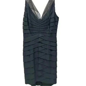 - Chetta B Black Silk Tiered Cocktail Dress Size 6P,  Pre-Owned